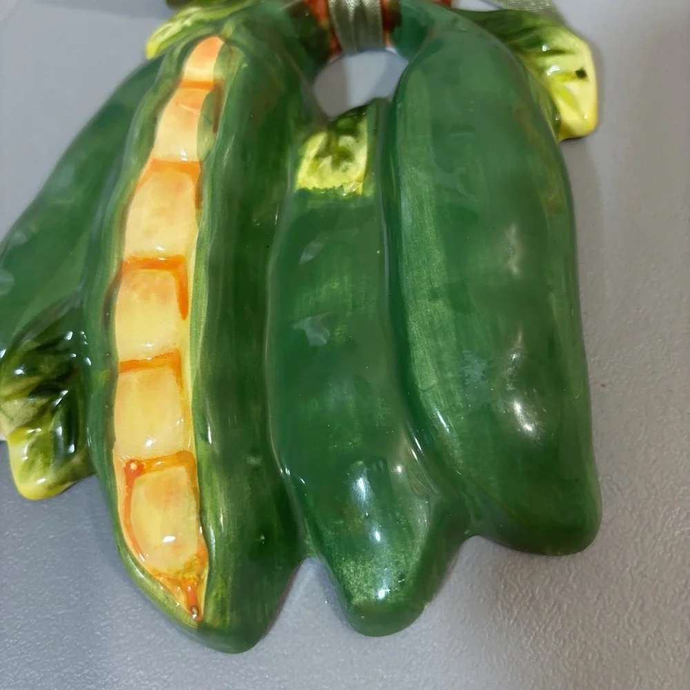 Vegetable Carrot & Corn On Cob Ceramic Kitchen Wall Plaques 2Pc Set With Ribbons